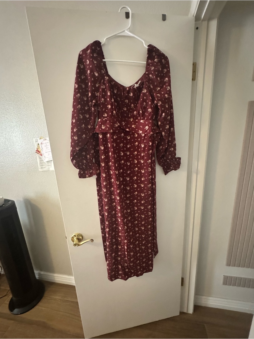 DownEast Wine Floral Long Sleeve Midi Dress